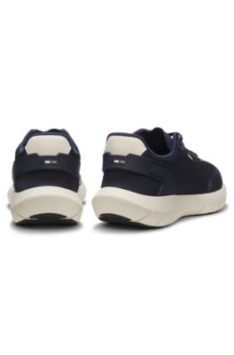 Deportivas de estilo running con apliques de piel, Azul oscuro