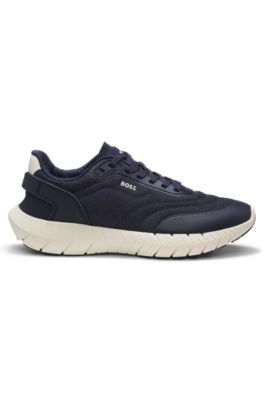 Deportivas de estilo running con apliques de piel, Azul oscuro