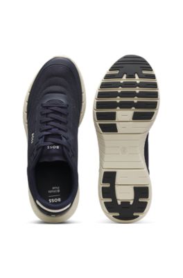 Running sneakers with leather trims, Dark Blue