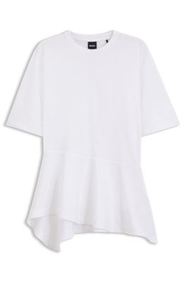Camiseta de algod&oacute;n mercerizado con peplum asim&eacute;trico, Blanco