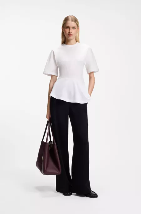 Mercerized-cotton T-shirt with asymmetric peplum