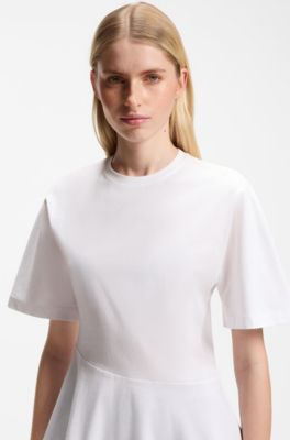 Mercerized-cotton T-shirt with asymmetric peplum, White