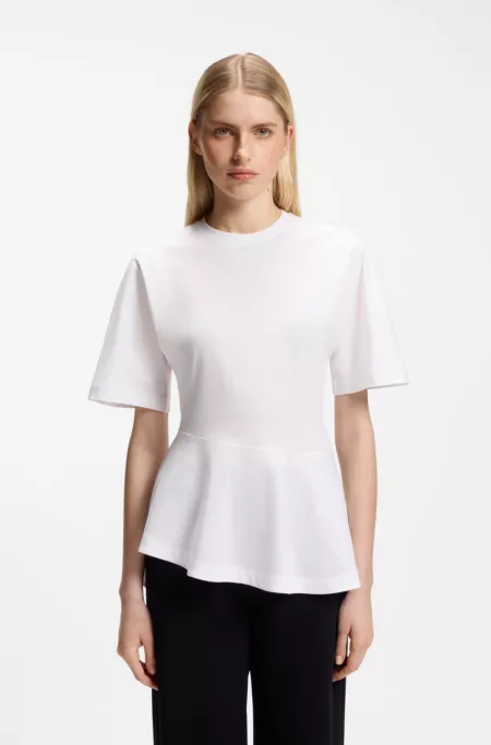 Mercerized-cotton T-shirt with asymmetric peplum