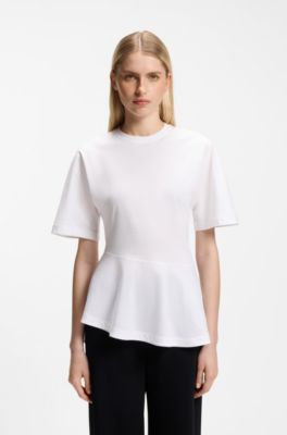 Camiseta de algod&oacute;n mercerizado con peplum asim&eacute;trico, Blanco