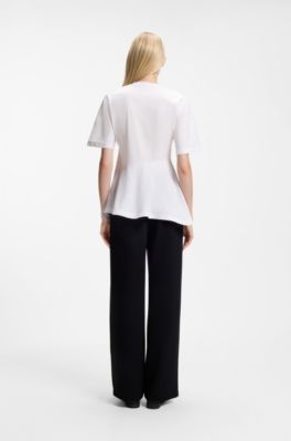 Mercerized-cotton T-shirt with asymmetric peplum, White