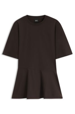 Mercerized-cotton T-shirt with asymmetric peplum, Brown