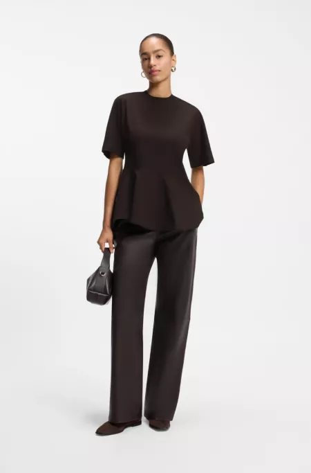 Mercerized-cotton T-shirt with asymmetric peplum