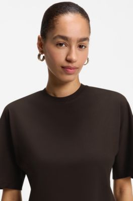 Camiseta de algod&oacute;n mercerizado con peplum asim&eacute;trico, Marr&oacute;n