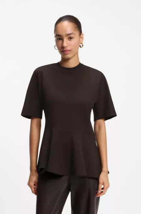 Mercerized-cotton T-shirt with asymmetric peplum