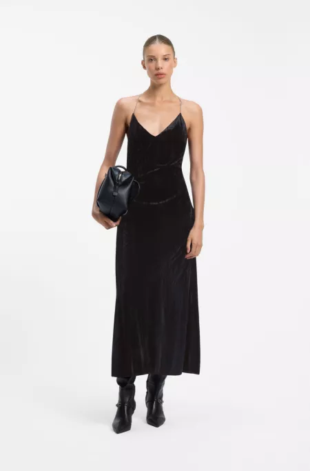 Velvet maxi dress with chain halter straps