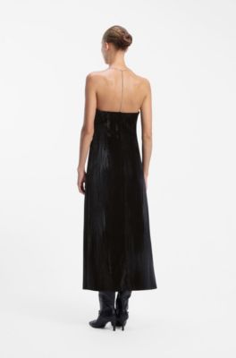 Vestido maxi de terciopelo con tirantes de cadena al cuello, Negro
