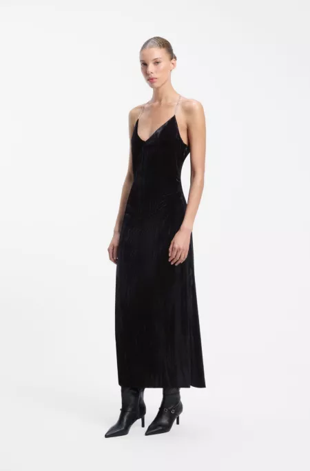 Velvet maxi dress with chain halter straps