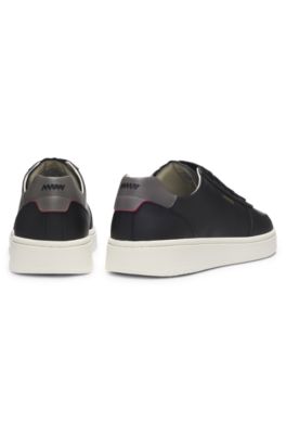 Leather sneakers with gold-tone logo, Black