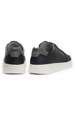 Leather sneakers with gold-tone logo, Black