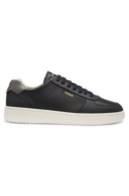 Leather sneakers with gold-tone logo, Black