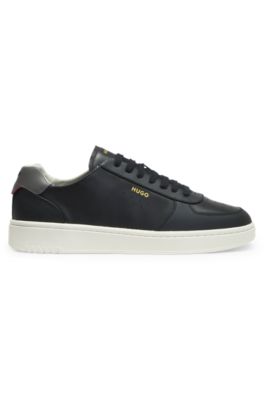Leather sneakers with gold-tone logo, Black