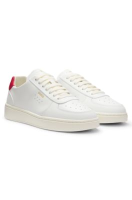 Leather sneakers with gold-tone logo, White