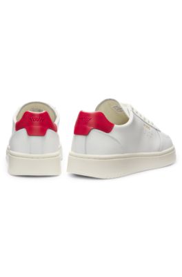 Leather sneakers with gold-tone logo, White