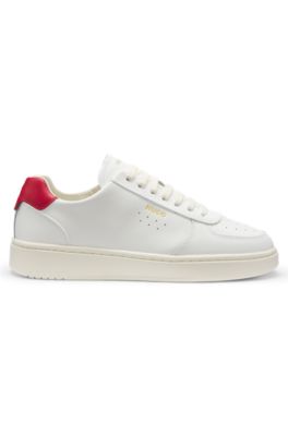 Leather sneakers with gold-tone logo, White