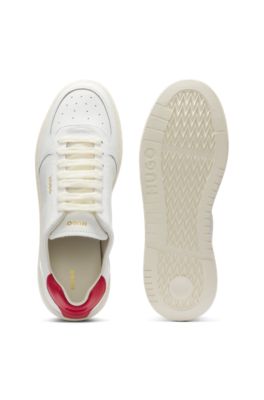 Leather sneakers with gold-tone logo, White