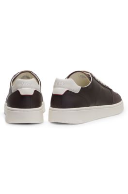 Leather sneakers with gold-tone logo, Light Brown