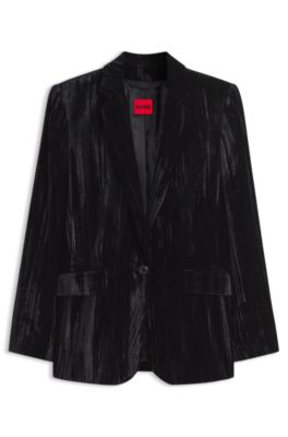 Single-button velvet blazer in a regular fit, Black