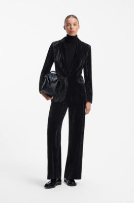 Single-button velvet blazer in a regular fit, Black