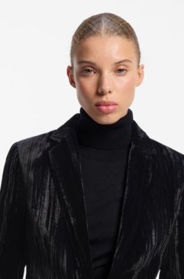 Single-button velvet blazer in a regular fit, Black