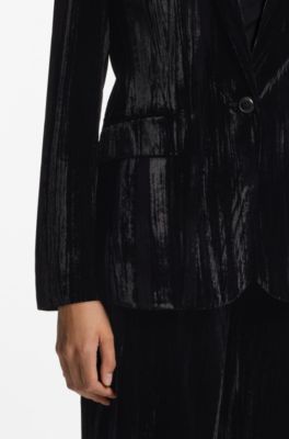 Single-button velvet blazer in a regular fit, Black