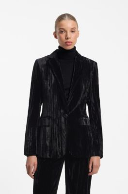 Single-button velvet blazer in a regular fit, Black