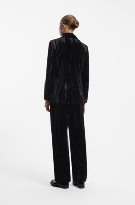 Single-button velvet blazer in a regular fit, Black