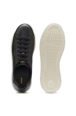 Baskets en cuir nappa avec marquage dor&eacute;, Noir