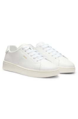 Nappa leather sneakers with gold-tone logo, White