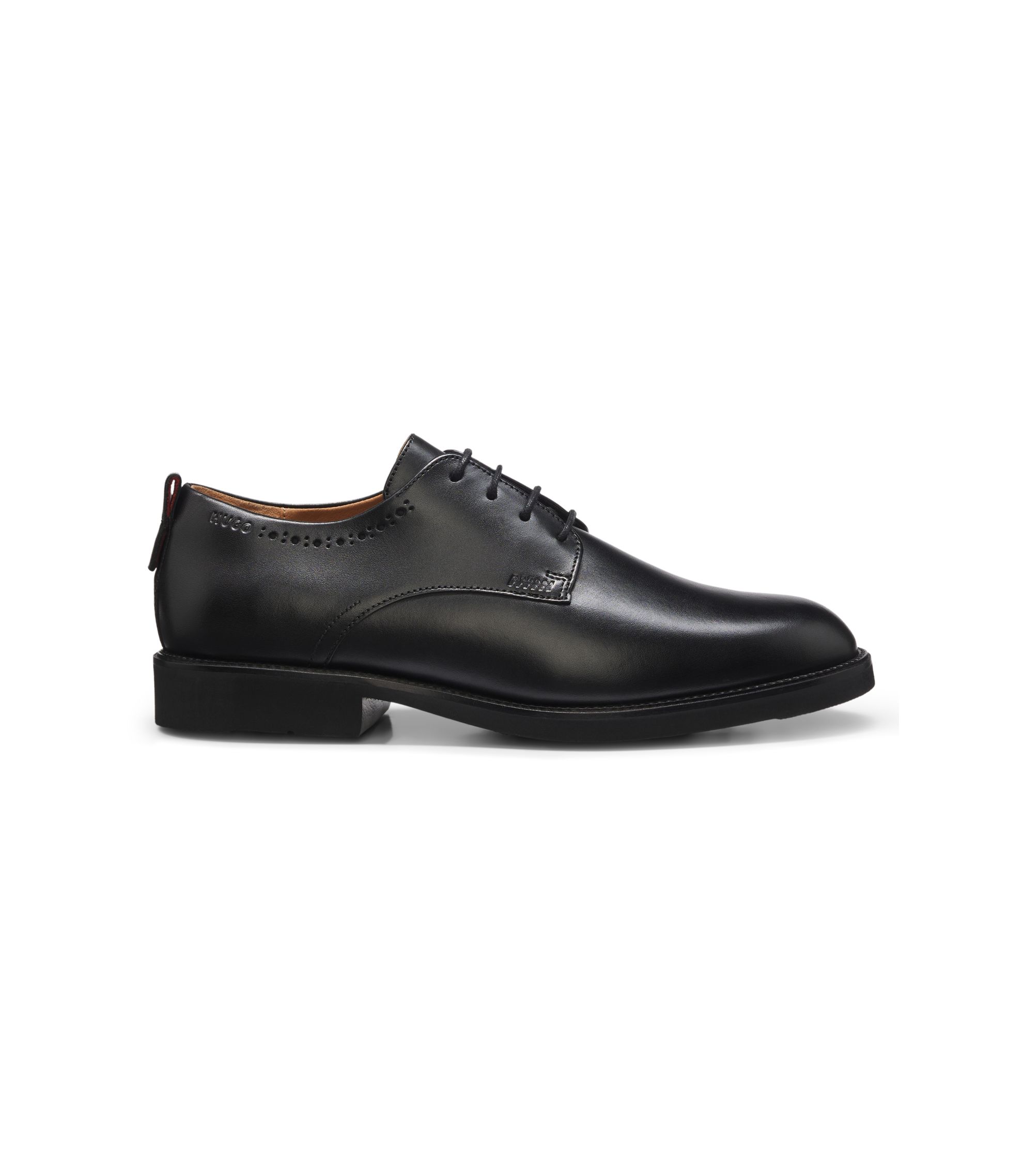 HUGO - Leather Derby shoes with brogue detailing - Black display picture 1