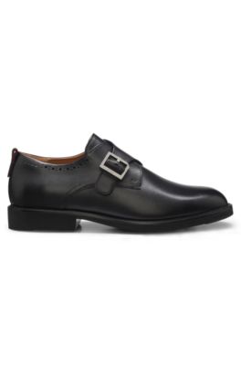 Zapatos Monk de cuero con detalles calados, Negro