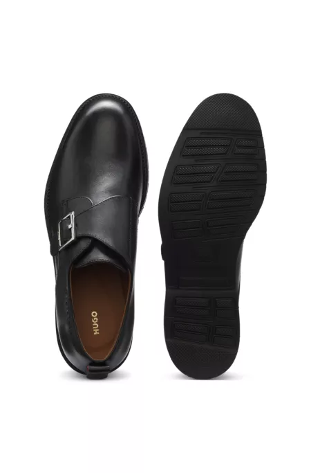 Leather monk-strap shoes with brogue detailing