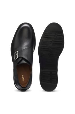 Zapatos Monk de cuero con detalles calados, Negro