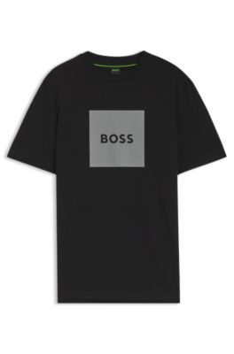 Camiseta de punto de algod&oacute;n con logo estampado, Negro