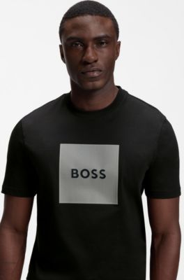 Camiseta de punto de algod&oacute;n con logo estampado, Negro