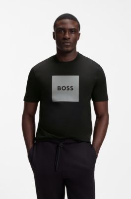 Camiseta de punto de algod&oacute;n con logo estampado, Negro