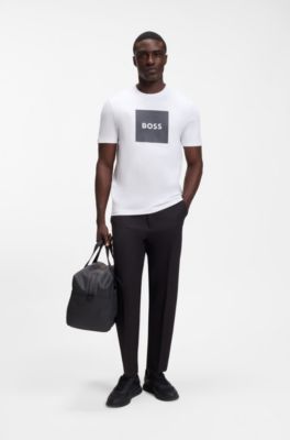 Camiseta de punto de algod&oacute;n con logo estampado, Blanco