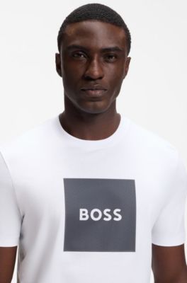 Camiseta de punto de algod&oacute;n con logo estampado, Blanco
