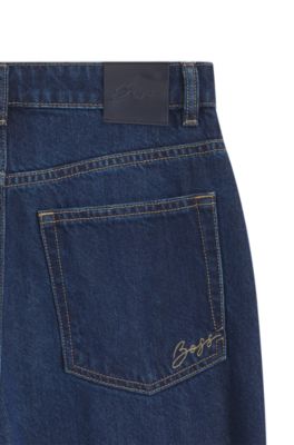 Wide-leg jeans in marble-washed denim, Blue