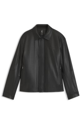 Porsche x BOSS veste en cuir avec fermoir magn&eacute;tique dissimul&eacute;, Noir