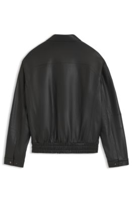 Porsche x BOSS leather jacket with concealed magnetic closure, Black