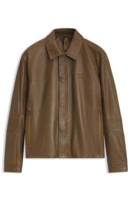Porsche x BOSS veste en cuir avec fermoir magn&eacute;tique dissimul&eacute;, Marron