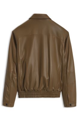 Porsche x BOSS veste en cuir avec fermoir magn&eacute;tique dissimul&eacute;, Marron