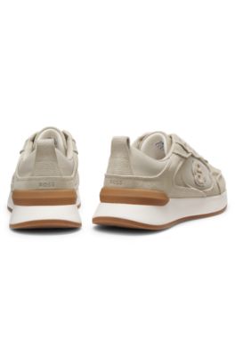 Suede sneakers with Double B monogram, Light Beige