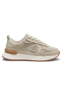Suede sneakers with Double B monogram, Light Beige