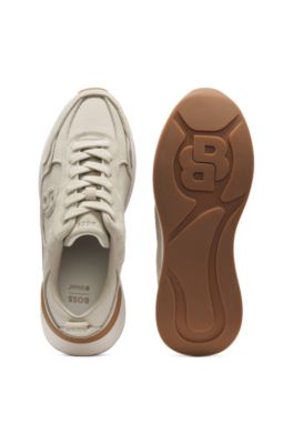 Suede sneakers with Double B monogram, Light Beige